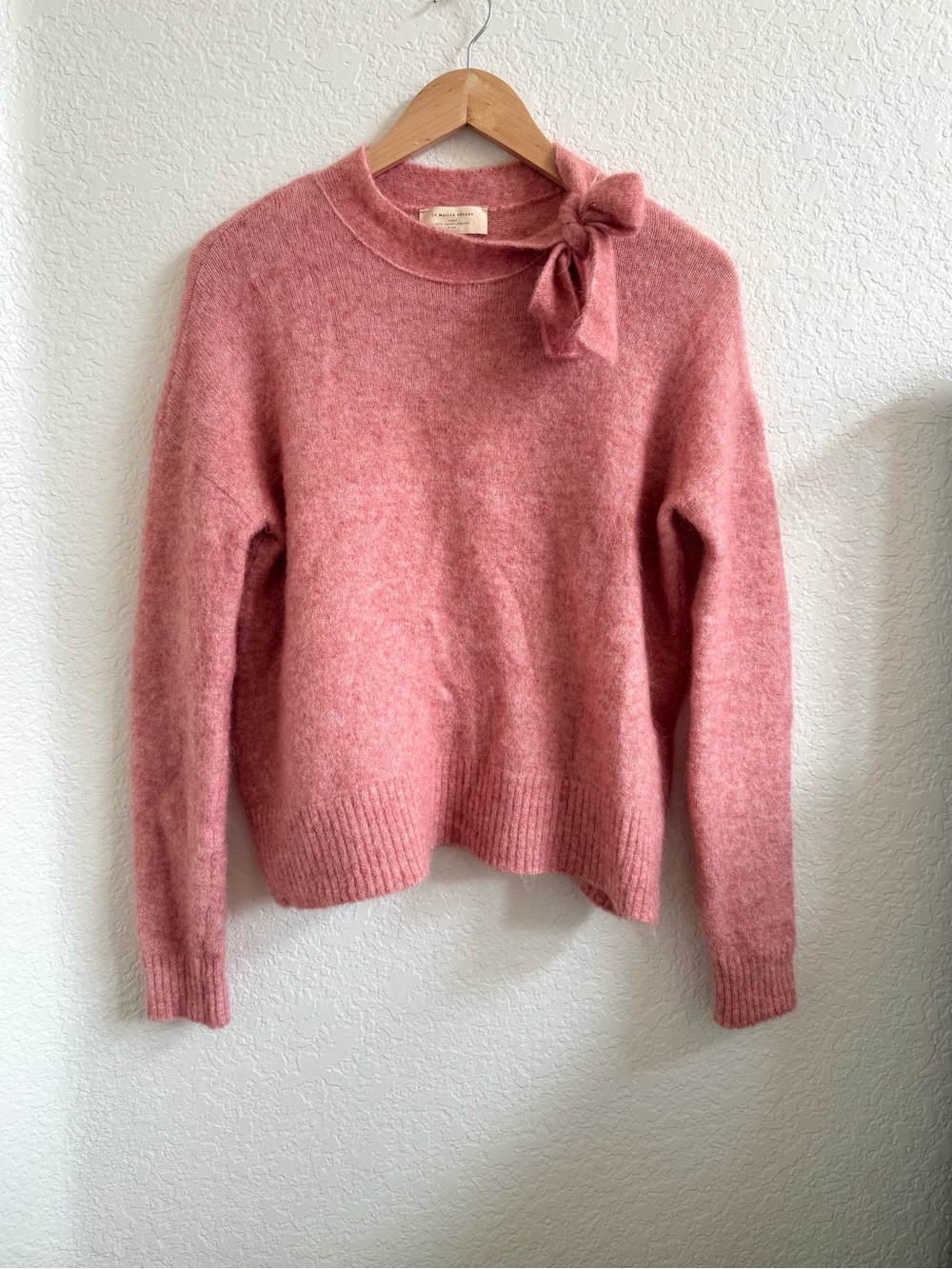 Sezane Zita Jumper Sweater Rose Wood Pink Size XS Tie Neck Bow Detail - Picture 4 of 8